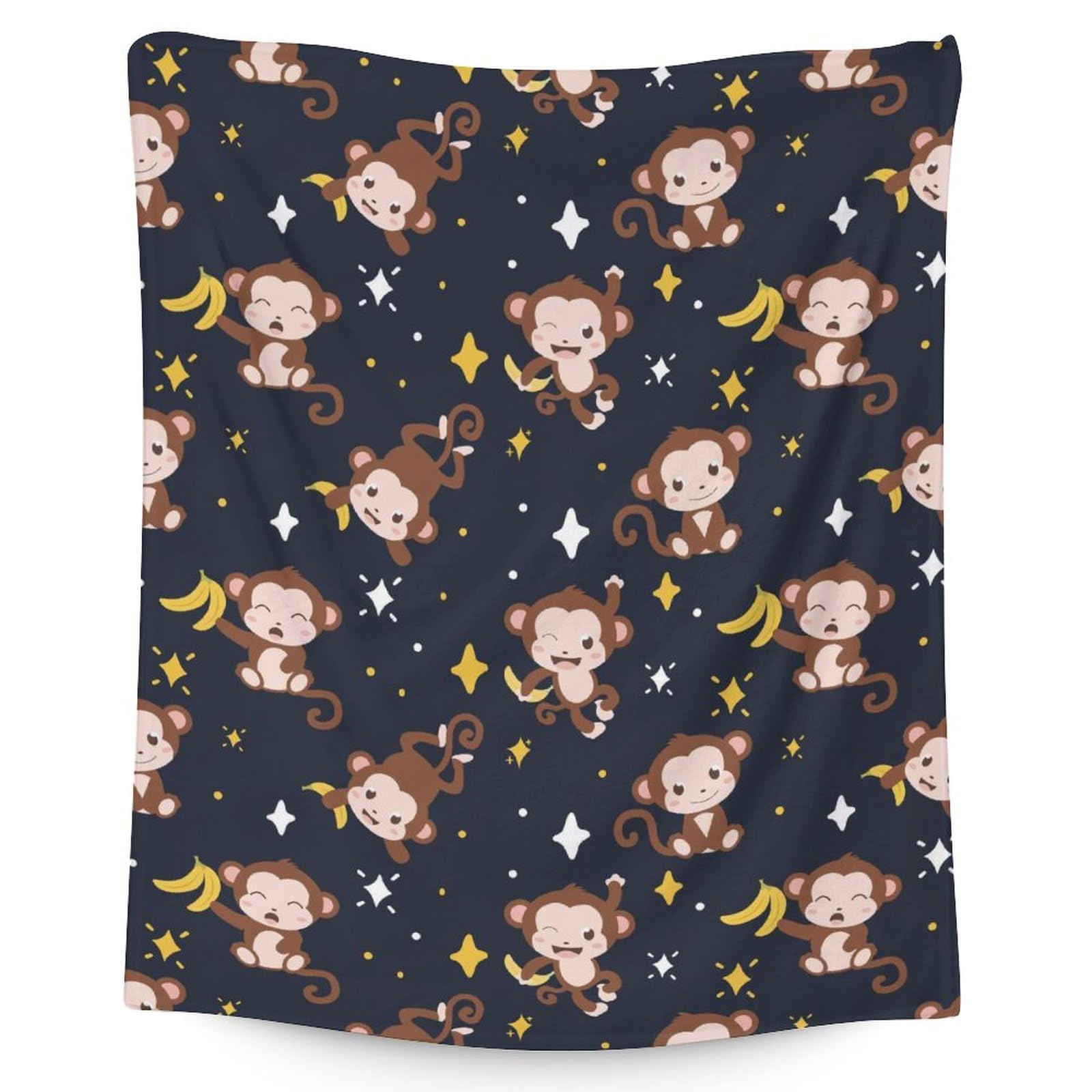 Monkey Blanket for Girls - 40x50 Inches Flannel Blankets - Soft Fuzzy Plush Throws Gift - Dark Blue Funny Throw Blanket for Couch, Sofa