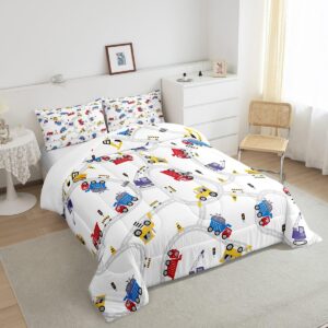 Feelyou Construction Bedding Set Kids Cartoon Truck Comforter for Boys Girls 3 Pcs Tractor Car Bedding with 2 Pillowcases Queen