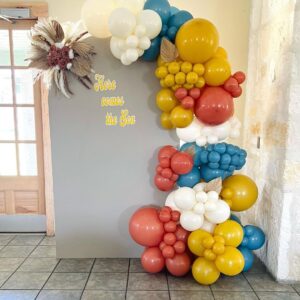 Here Comes the Son Baby Shower Decorations JOGAMS 182Pcs Retro Blue Orange Yellow Balloons for First Trip Around The Sun Sunshine Here Comes The Son Theme Baby Shower Birthday Party Decorations