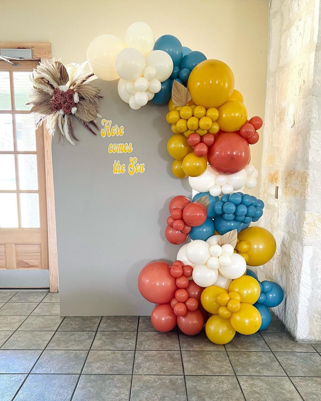 Here Comes the Son Baby Shower Decorations JOGAMS 182Pcs Retro Blue Orange Yellow Balloons for First Trip Around The Sun Sunshine Here Comes The Son Theme Baby Shower Birthday Party Decorations