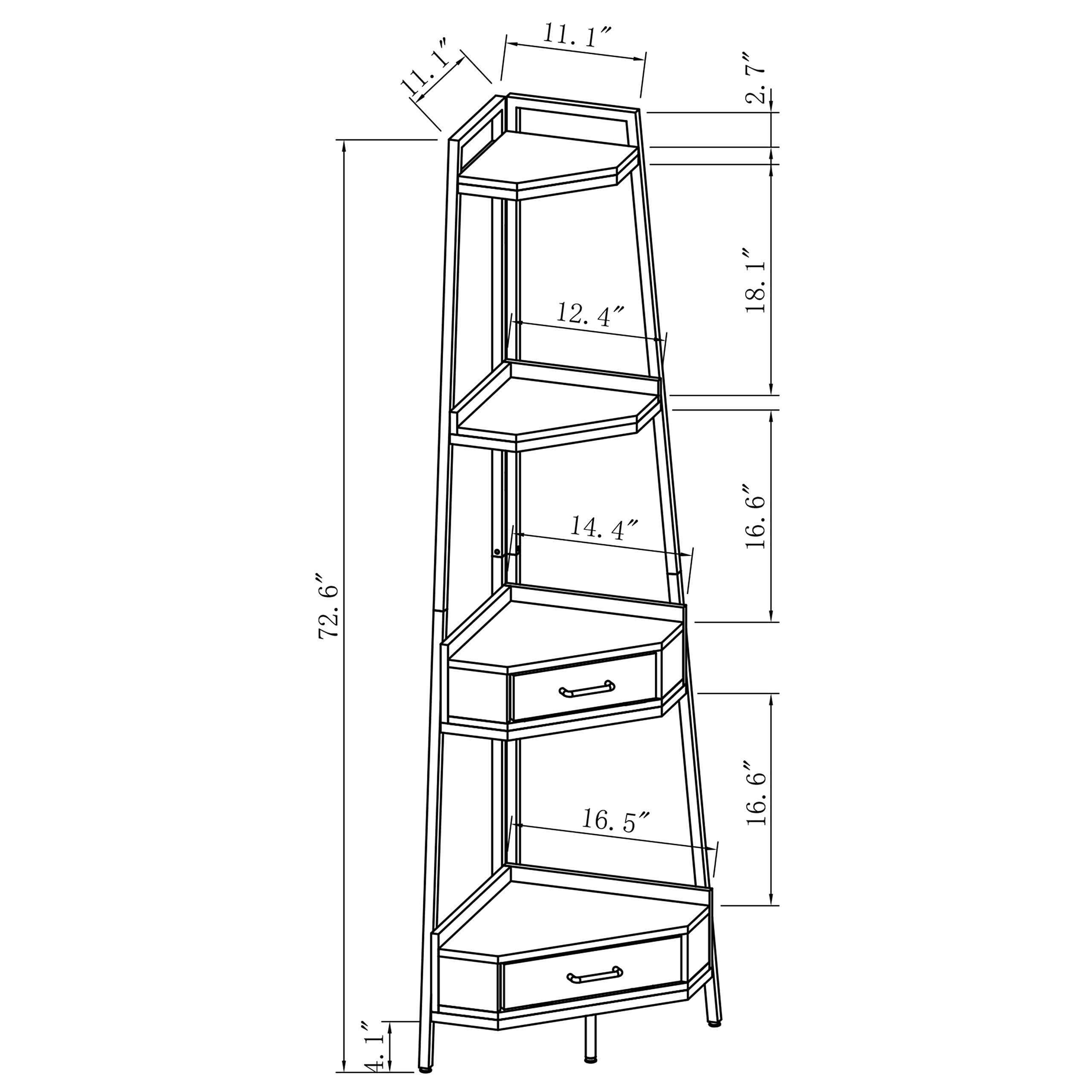 LifeSky Industrial Corner Ladder Shelf - 72.64 Inch Tall Corner Shelves with Drawers - 4-Tier Corner Bookshelf for Living Room Black