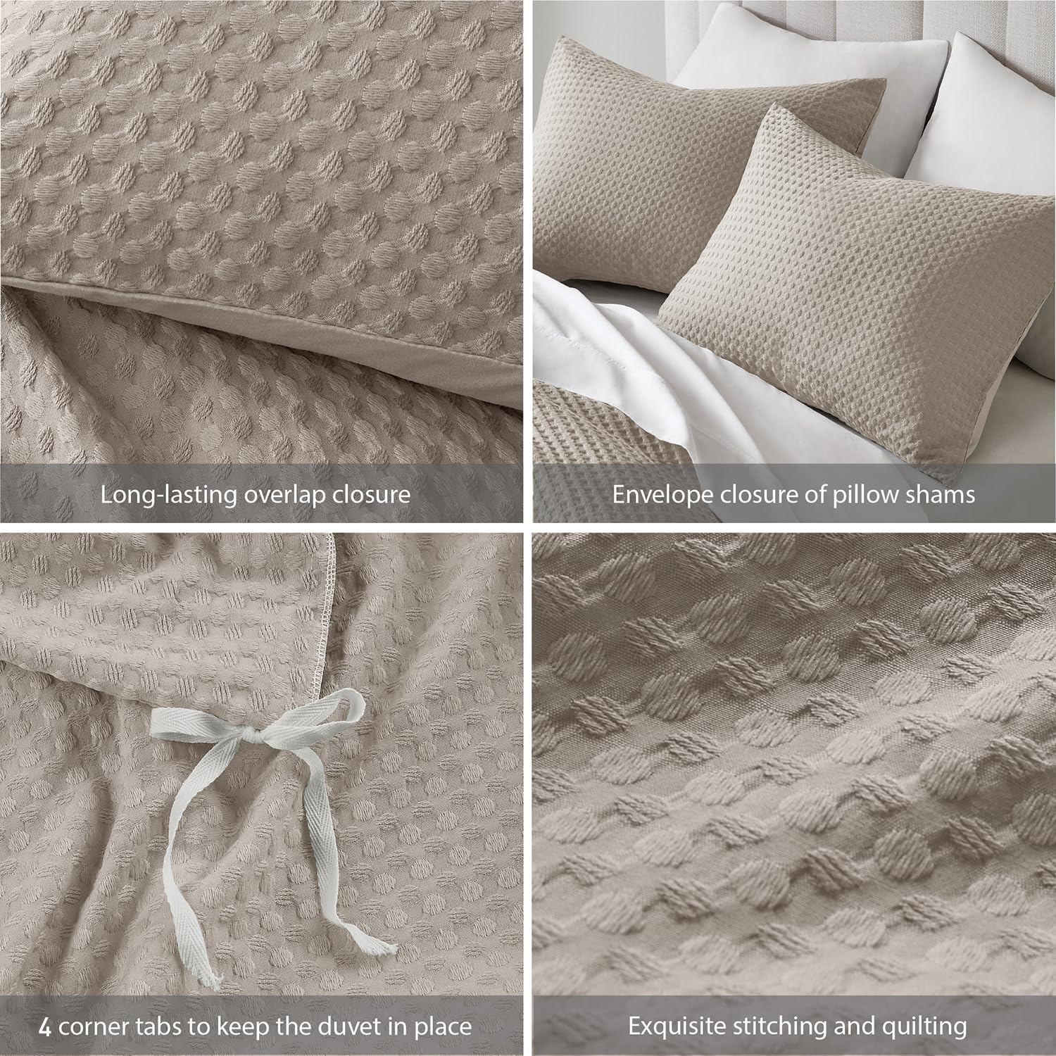 Degrees of Comfort Duvet Cover King - Waffle Weave Textured Soft 3 Pieces Bedding Comforter Cover with Pillowcase for All Season (No Comforter Included), Beige, King