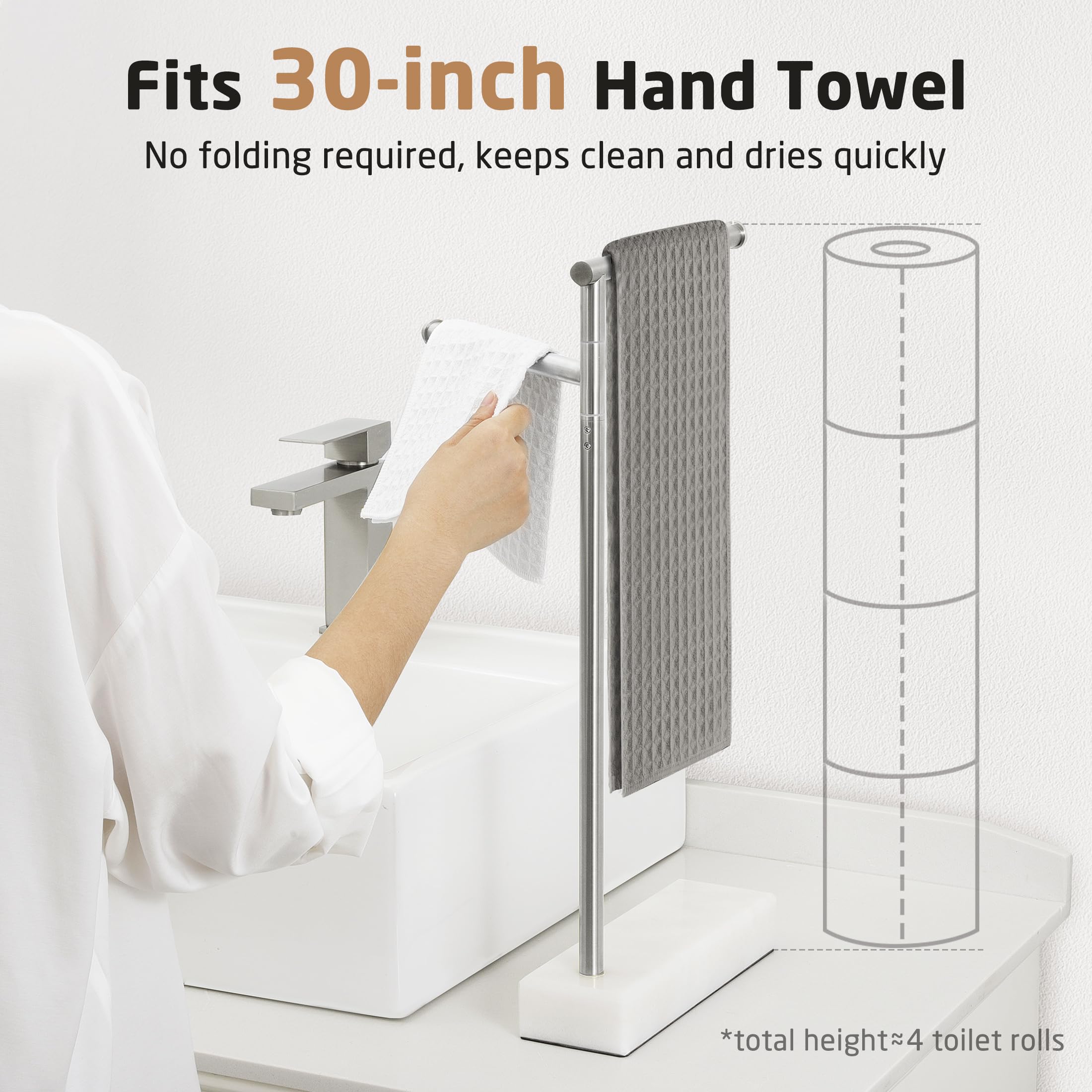 KES Hand Towel Rack for Bathroom, Countertop Swivel Towel Rack Standing with Marble Base, Free Standing Hand Towel Holder Stand 18/8 Stainless Steel Brushed Finish, BTH233-2