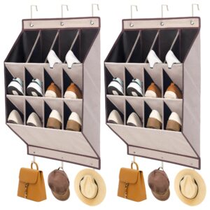 storage maniac over the door hanging shoe organizer, 2 pack, 12 large pockets shoe storage rack organizer for closet and dorm narrow door shoe storage, oat beige