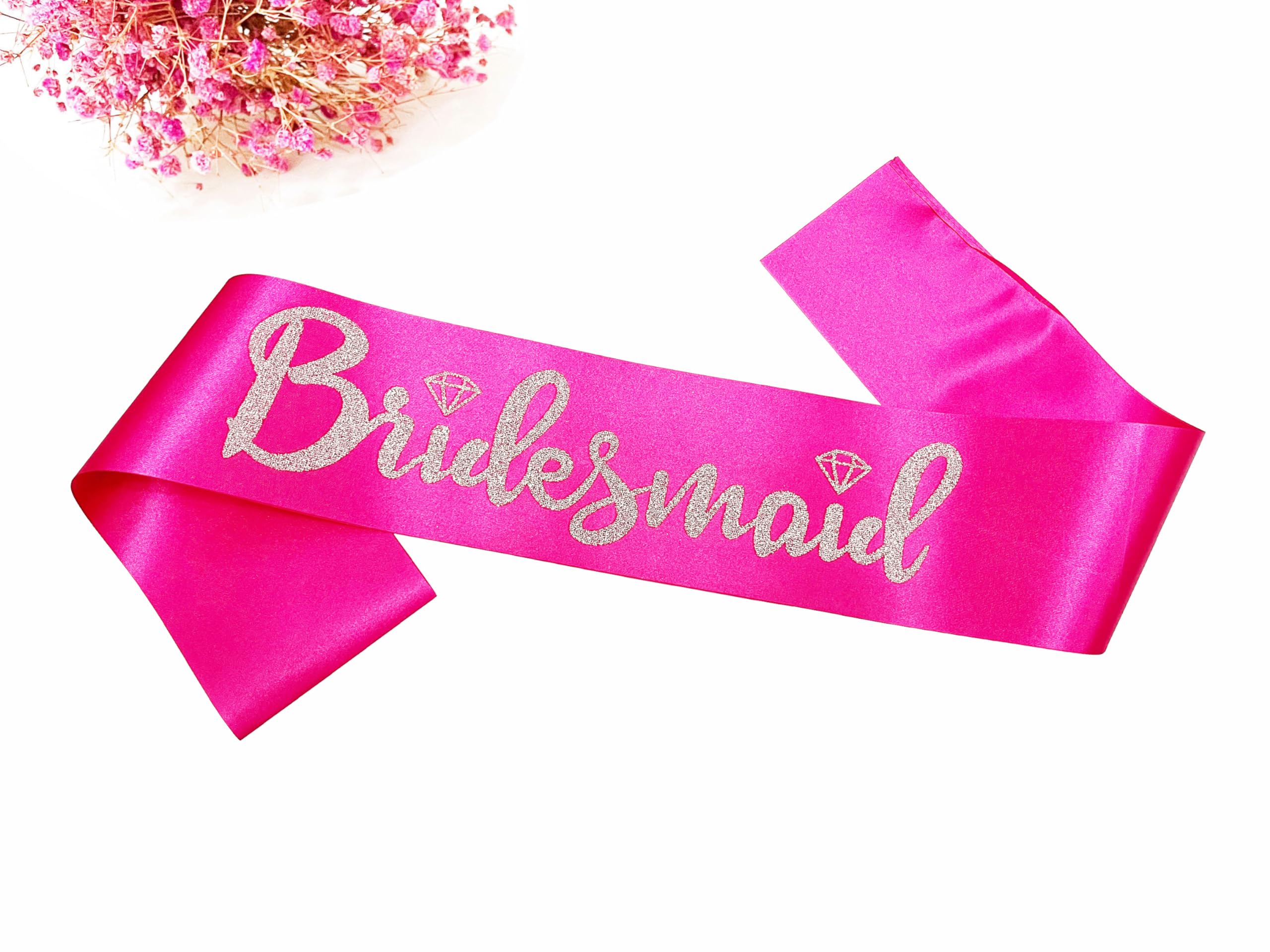 Bridesmaid Sashes Set of 6, Hot Pink Sash with Silver Glitter Letter Bachelorette Party Sash for Bridal Shower Wedding Party Accessories Supplies Engagement Gifts