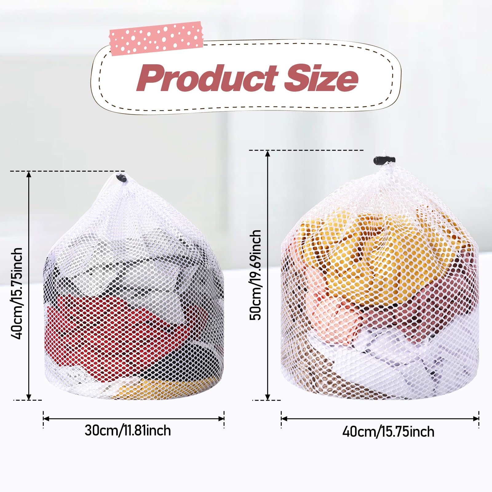 2pcs Mesh Laundry Bags for Socks, Machine Washable Drawstring Design Travel Mesh Laundry Wash Bags White Drawstring Garment Bags for Laundry Storage for Home Dorm Hotel Travel Use,12x16inch, 16x20inch