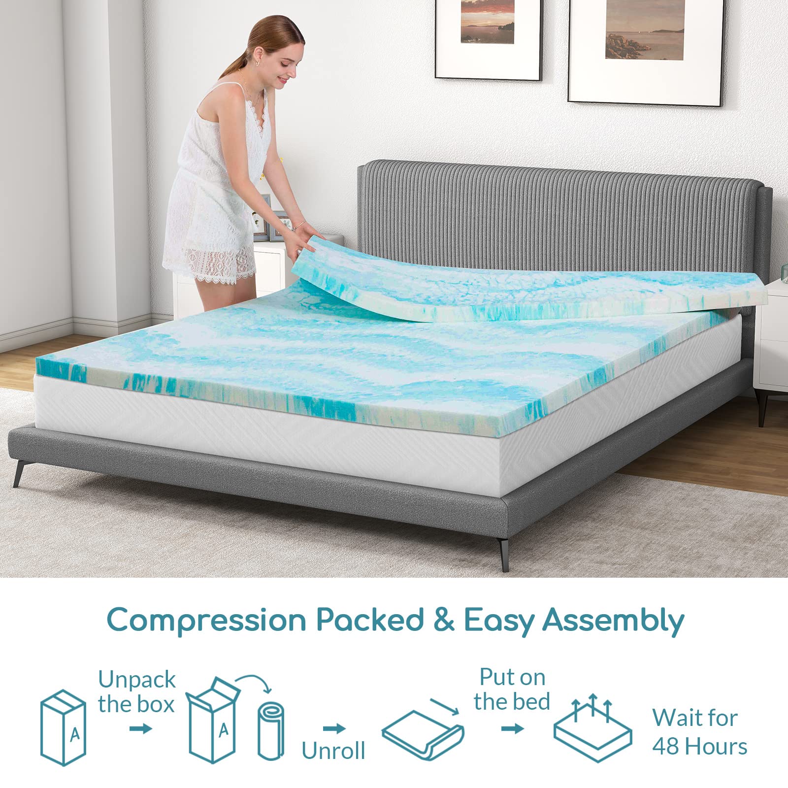 Mattress Topper King, 3 Inch Gel Infused Memory Foam Mattress Topper, King