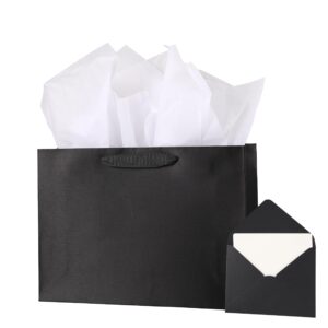 jabberwpacking 13" large black premium gift bag with tissue paper and card (silk paper gift bag) for father's day men birthday party favor