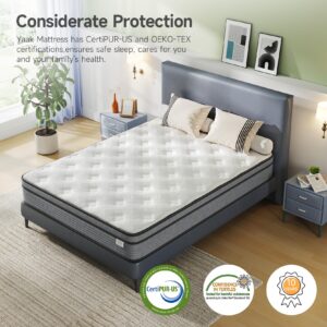 Yaak Full Size Mattress 12 Inch, Hybrid Full Mattress in a Box, Individual Pocket Spring Double Bed Mattress with Breathable Memory Foam, Pressure Relief, Medium Firm Mattress Full Size 75"x54"x12"