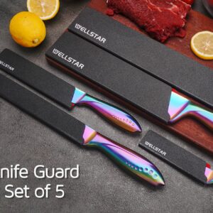 WELLSTAR Knife Edge Guards Set, 5 Piece Universal Blade Covers, BPA Free ABS Protective Blade Sheaths, Non-Scratch Felt Lining Kitchen Knives Covers (Knives not included)