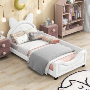 linique twin size teddy fleece upholstered daybed with rabbit carton ears shaped headboard,twin wooden daybed frame for girls