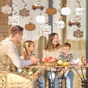 K KUMEED Fall Party Hanging Swirls Decorations,20Pcs Little Pumpkin Ceiling Hanging Decorations,Boho White Pumpkin Leaf Truck Cutouts for Home Autumn Theme Baby Shower Harvest Decor Party Supplies