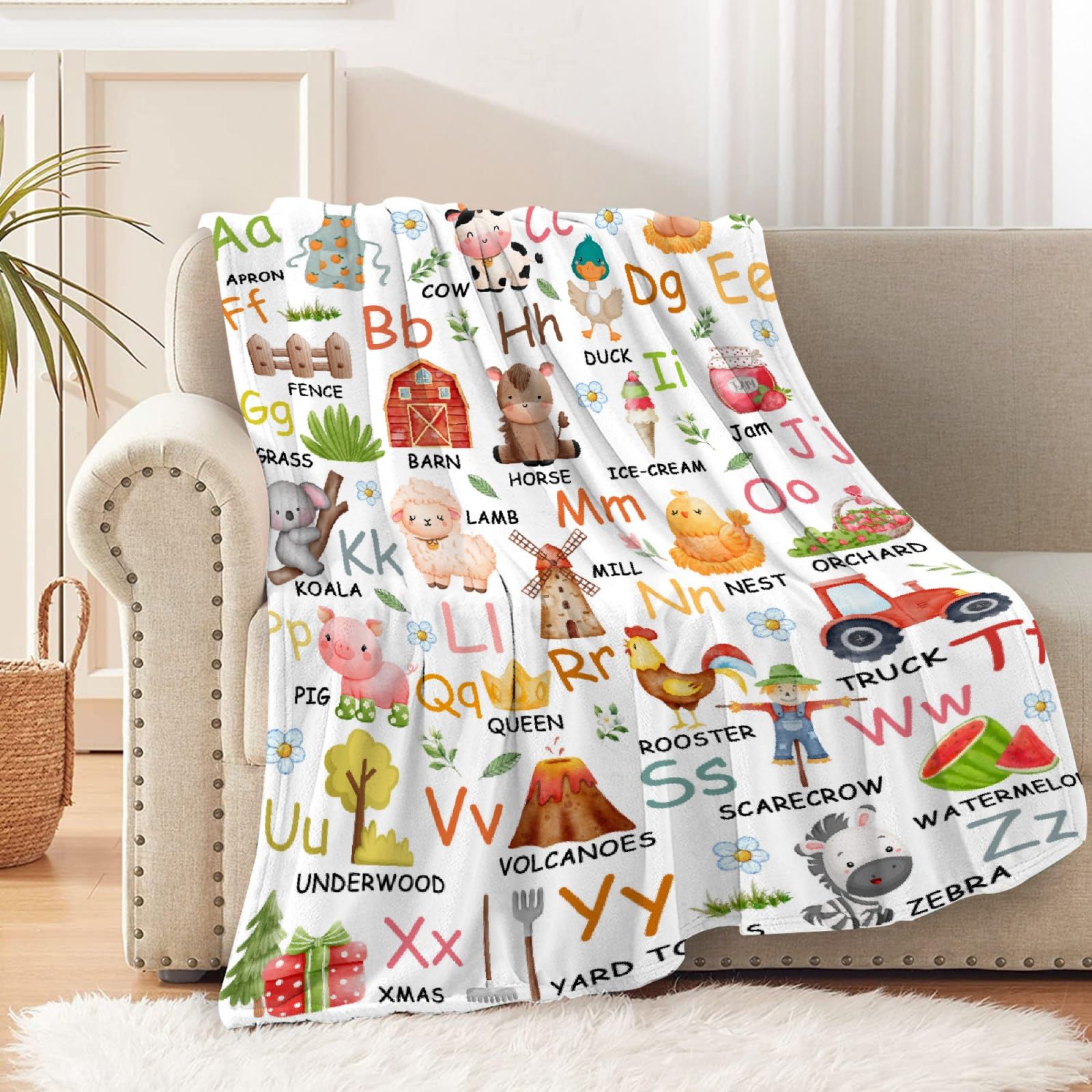 Farm Animals Throw Blanket,Soft Cozy Lightweight Fuzzy Flannel Blanket for Couch Bed Car Sofa Outdoor Camping Gift 40"x50" for Kids/Children