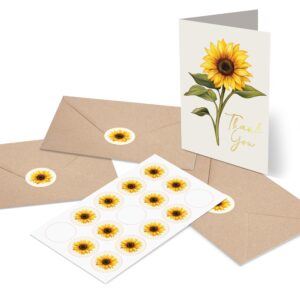 CENTRAL 23 Thank You Cards Pack - Sunflower - Foiled Yellow Gold - Set Of 24 Multipack - Elegant Flowers - Small Thank You Notes With Envelopes - Blank Inside - Classic Designs For Women