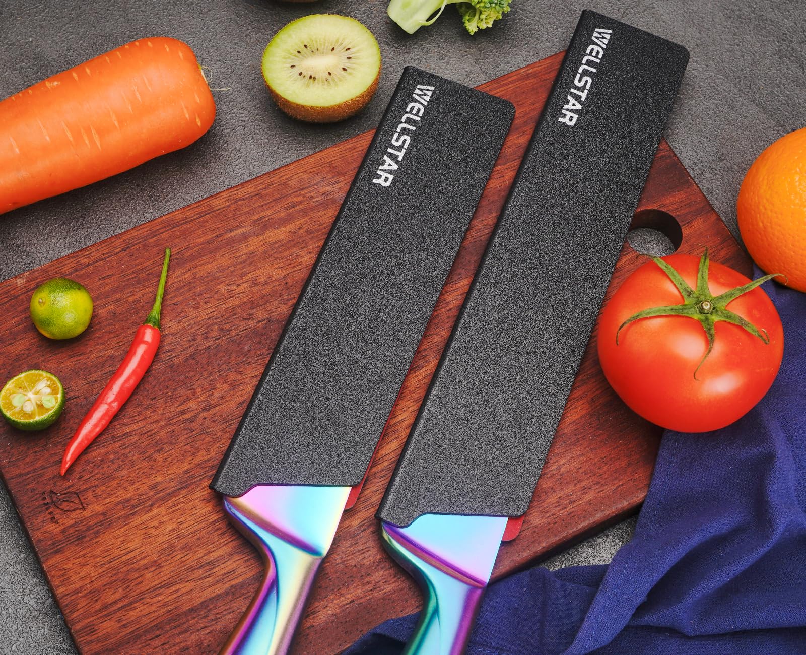 WELLSTAR Knife Edge Guards Set, 2 Piece Universal Blade Covers, BPA Free ABS Protective Blade Sheaths, Non-Scratch Felt Lining Kitchen Knives Covers (Knives not included)