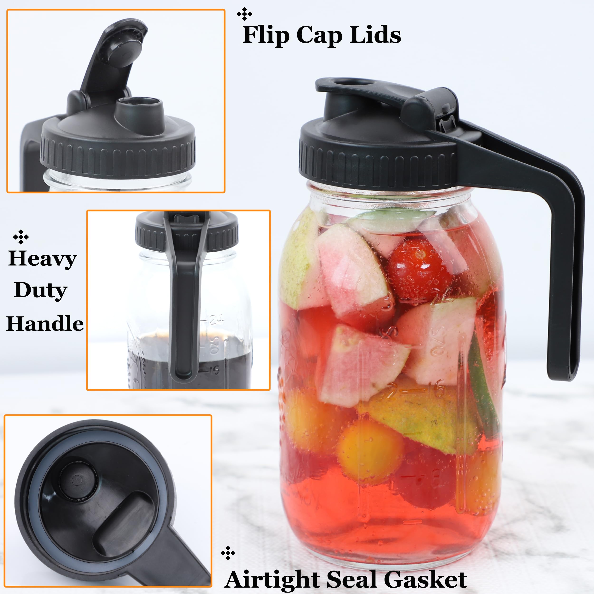 Mason Jar Pitcher Lid With Pour Spout & Handle Regular Mouth Mason Jar Lids With Flip Cap Easy Pouring Spout Airtight Leak-Proof Turns Your Mason Jar Into Pitcher (Jars Not Included)