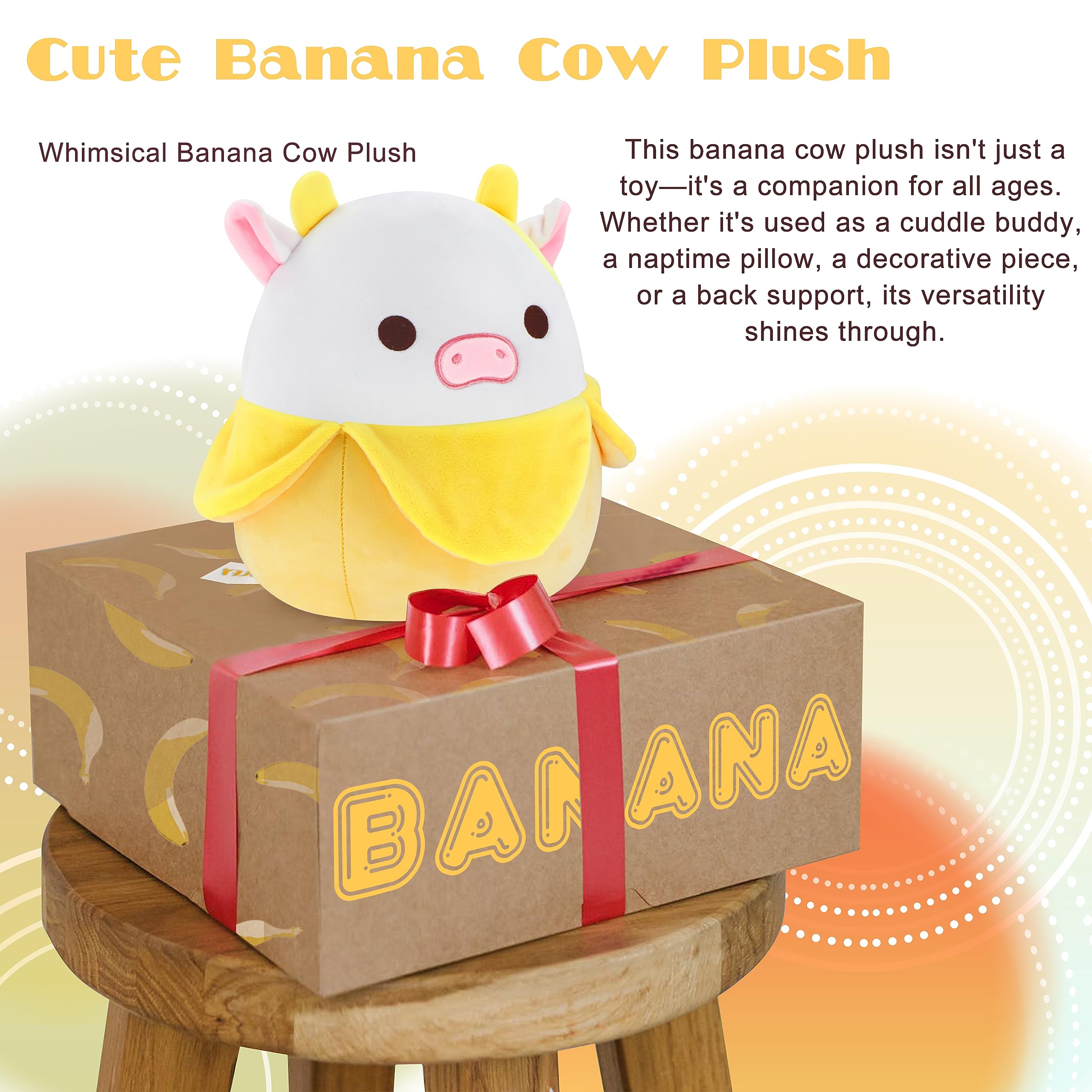 LXSLFY 11inch Cute Banana Cow Plush, Cow Stuffed Animals Kawaii Cow Pillow Gifts for Kids Girls Boys Birthday Christmas Home Decora (Banana Cow)