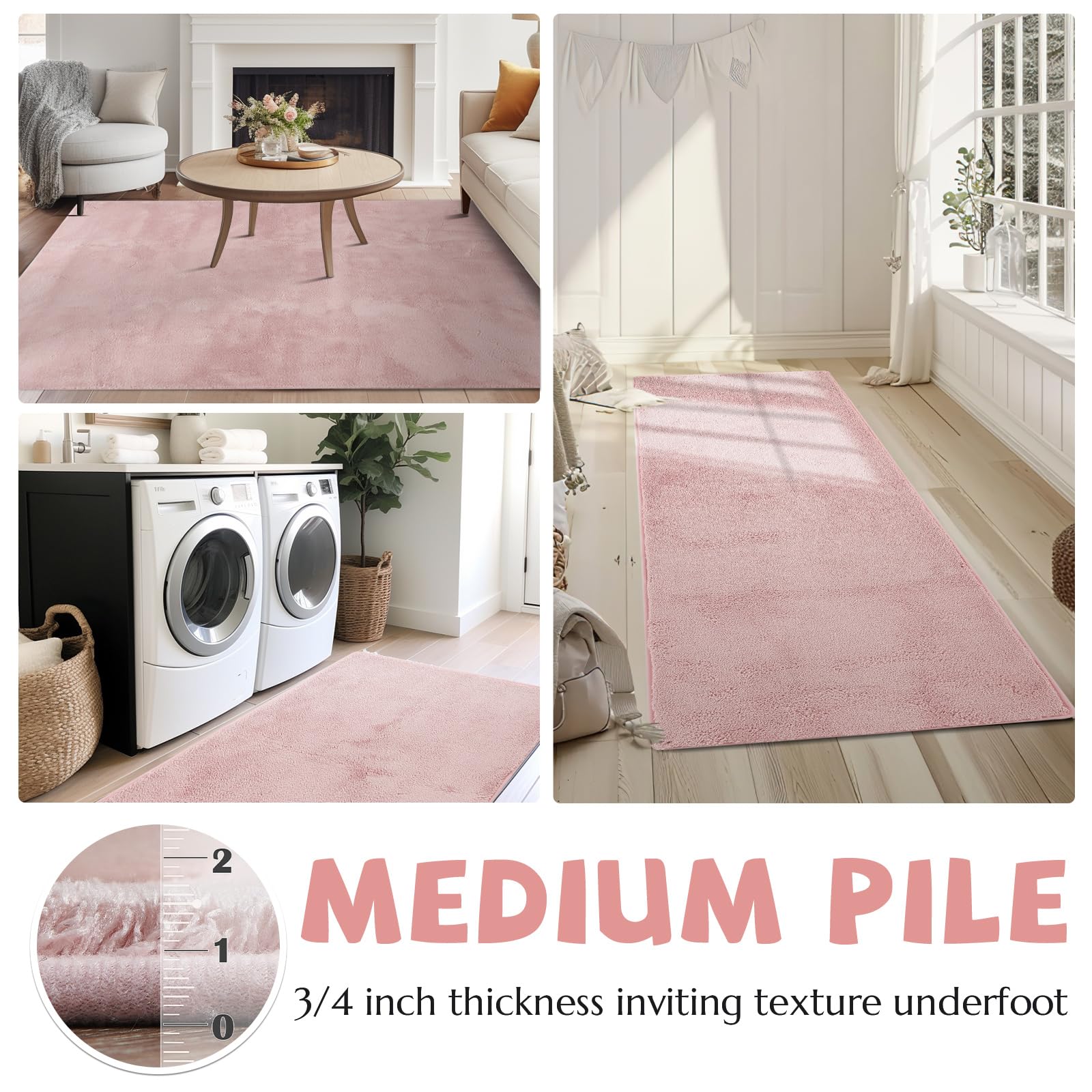 jinchan Solid Plush Runner Rug 2x5 Performance Shaggy Rug Washable Rug Hallway Rug Soft Rug Modern Faux Faux Wool Rug Cozy Non Slip Carpet for Bedroom Laundry Room Living Room Kids Nursery Pink