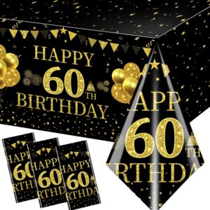 pymurod 3pcs 60th birthday tablecloth decorations 60 year old birthday decorations black gold happy 60 birthday table cloth rectangle table decorations 60th birthday party favors