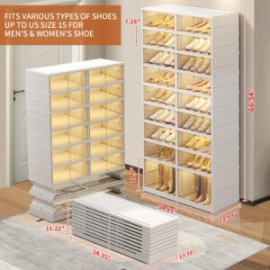 EHAMILY 9 Tier Foldable Shoe Rack Organizer for Closet 18-36Pairs Plastic Collapsible Shoe Shelf for front door entrance Stackable Clear Folding Shoes Storage Boxes Tall Shoe Cabinet