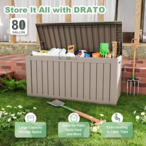 EasyUp 80 Gallon Outdoor Storage Box Waterproof, UV Resistant Resin Deck Box with Hydraulic Rod, Lockable Design and Enhanced Durability for Patio, Garden, and Poolside Use