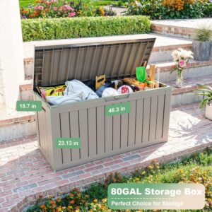 EasyUp 80 Gallon Outdoor Storage Box Waterproof, UV Resistant Resin Deck Box with Hydraulic Rod, Lockable Design and Enhanced Durability for Patio, Garden, and Poolside Use