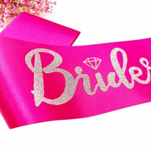 Bridesmaid Sashes Set of 6, Hot Pink Sash with Silver Glitter Letter Bachelorette Party Sash for Bridal Shower Wedding Party Accessories Supplies Engagement Gifts