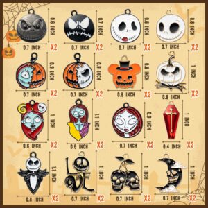 7ilaewen 32Pcs Jack and Sally Christmas Charms Pendants, Horror Enamel Charm Pumpkin Ghost Alloy Charms Halloween Scary Earring Necklace Bracelet Charms for Jewelry Making DIY Crafts Xmas Gifts