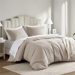 Degrees of Comfort Duvet Cover King - Waffle Weave Textured Soft 3 Pieces Bedding Comforter Cover with Pillowcase for All Season (No Comforter Included), Beige, King