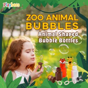 Playbees Zoo Animal Bubbles - 24 Pack - Safari Party Favors, Bulk Mini Wand Bottles - Jungle Zoo Characters for Kids