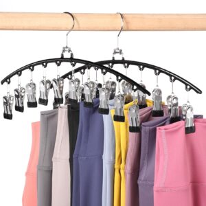 legging organizer for closet, 2 pack metal yoga pants hangers w/10 clips holds 20 leggings/hats/jeans/skirts space saving closet organizers and storage, black