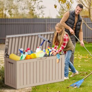 EasyUp 80 Gallon Outdoor Storage Box Waterproof, UV Resistant Resin Deck Box with Hydraulic Rod, Lockable Design and Enhanced Durability for Patio, Garden, and Poolside Use