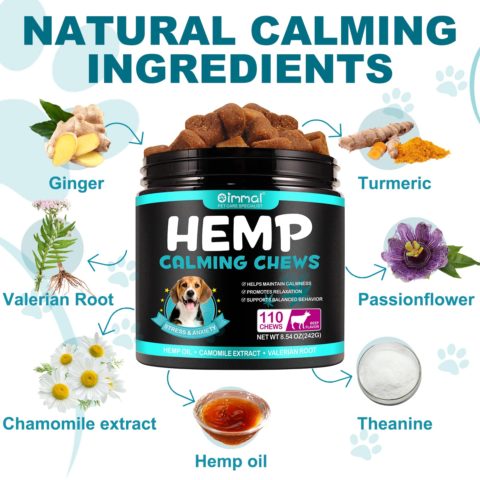 NIFEISHI Hemp Calming Chews for Dogs, 110 Chewable Dog Calming Treats for Dogs Anxiety and Stress Relief, Dog Calming Chews for Thunderstorms, Sleep, Barking, Separation Anxiety