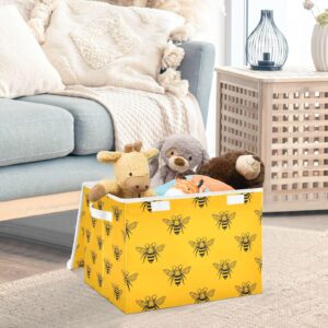 SUABO Storage Boxes with Lids Black and Yellow Bees Large Storage Bins Collapsible Storage Cube Bin Organizer Basket for Closet Shelves