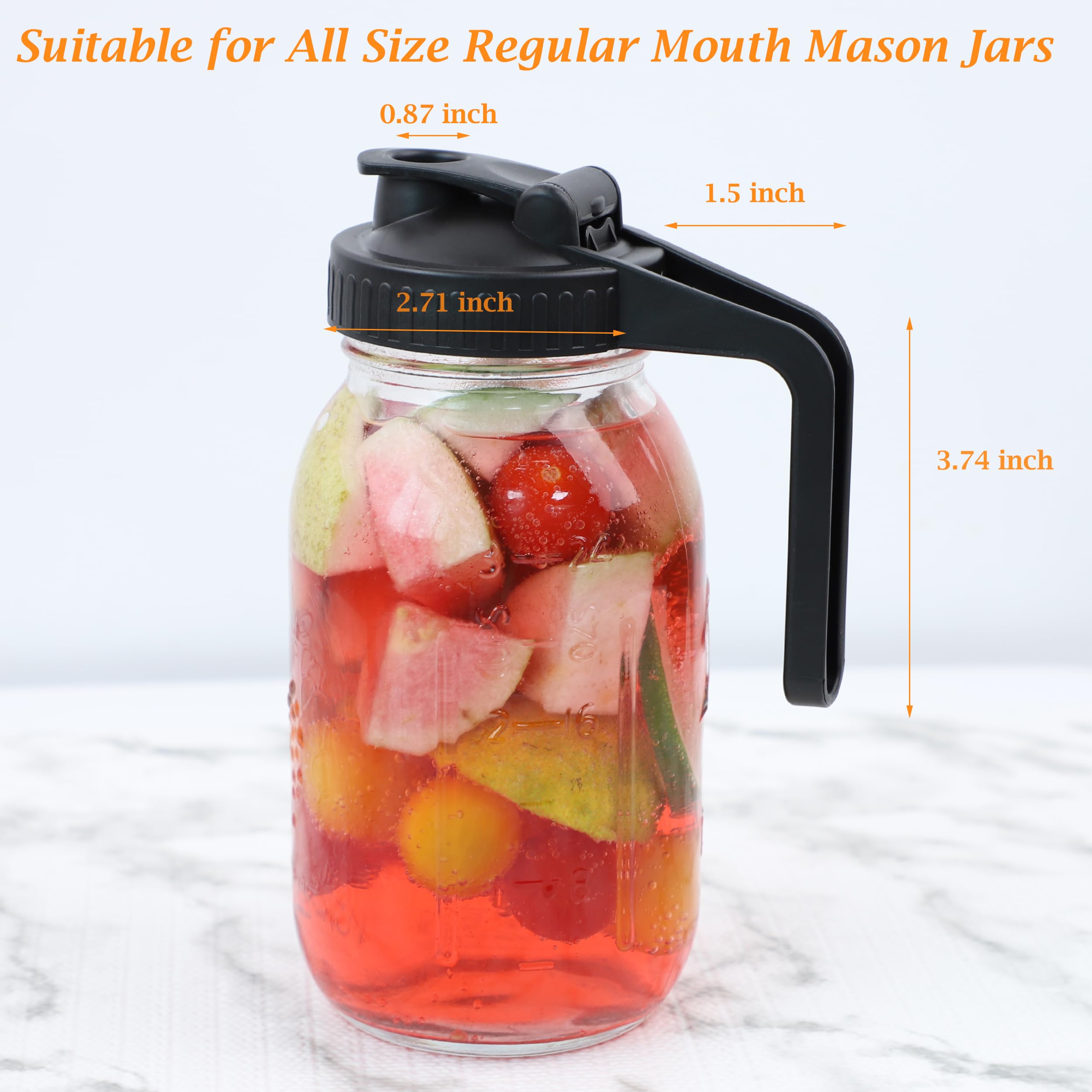 Mason Jar Pitcher Lid With Pour Spout & Handle Regular Mouth Mason Jar Lids With Flip Cap Easy Pouring Spout Airtight Leak-Proof Turns Your Mason Jar Into Pitcher (Jars Not Included)