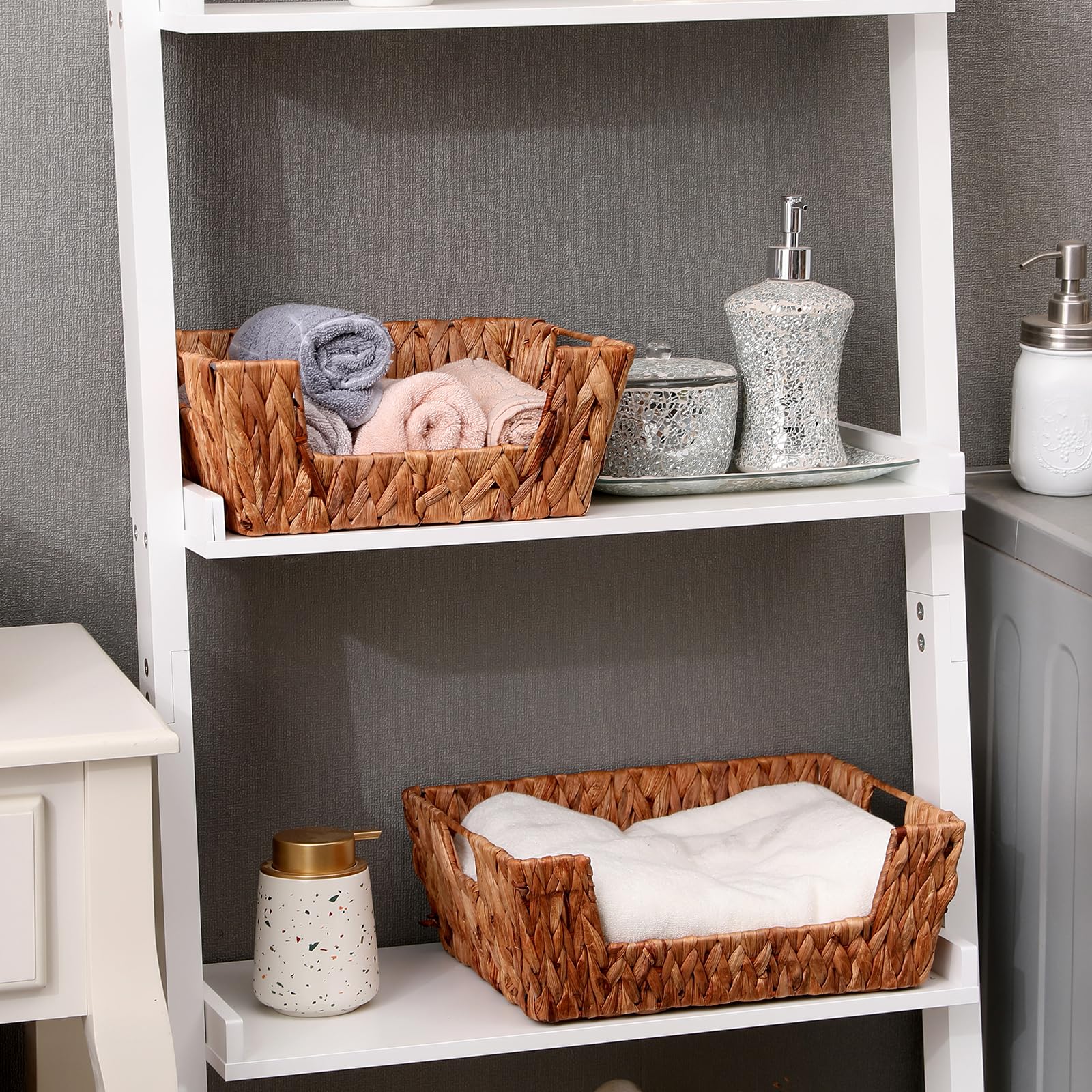 Water Hyacinth Baskets Wicker Baskets for Storage Pantry Baskets Organizing,Toilet Paper Basket with Built-in Handles,Handwoven Wicker Baskets for Shelves Storage,Set of 2 Pcs