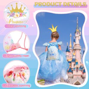 Censen 24 Pcs Drawstring Bags Set Bulk 12 x 10 Inch Princess Prince Party Favor Bags Crown Castle Floral Favor Gift Bag for Kids Gift Party Supplies (castle and Crown Style)