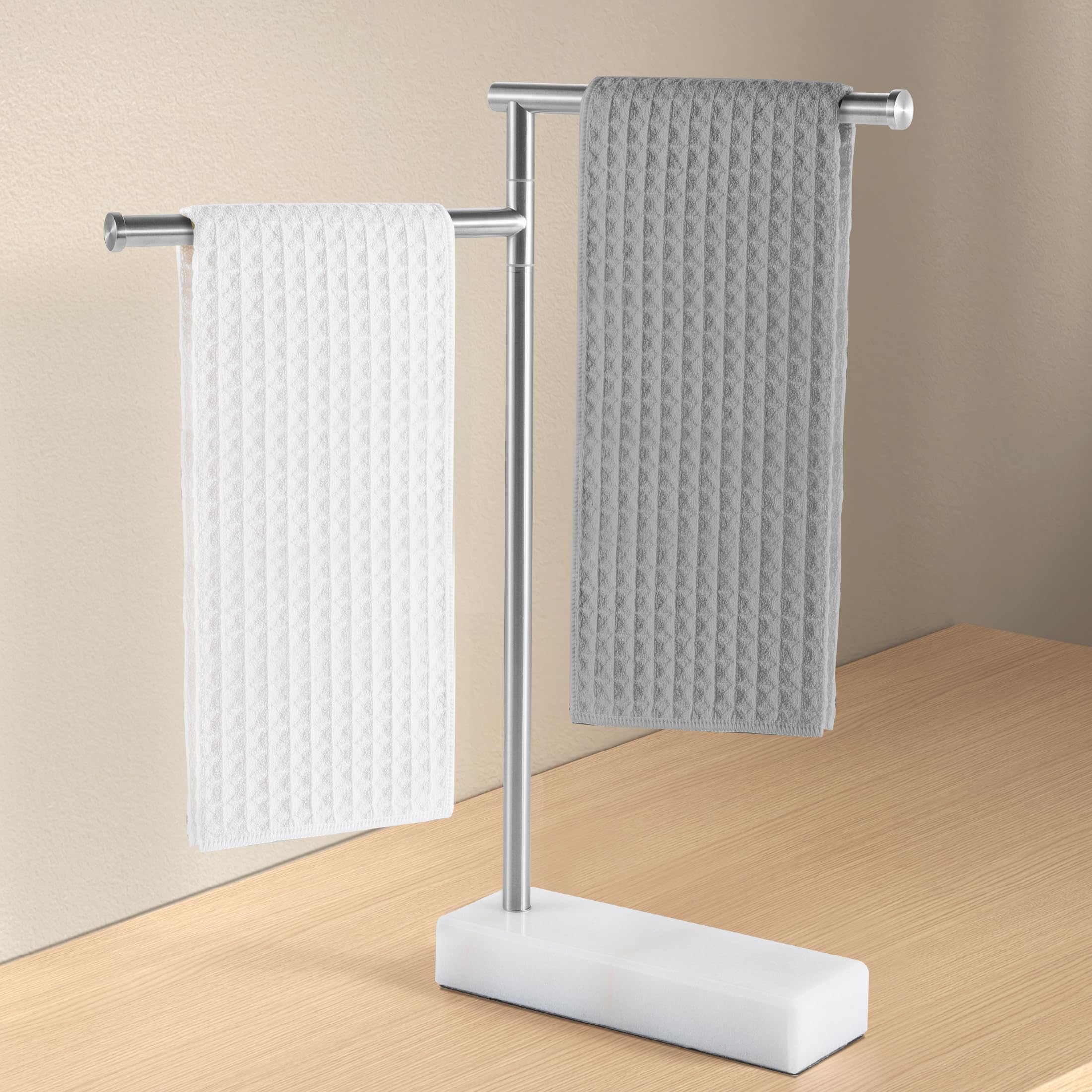 KES Hand Towel Rack for Bathroom, Countertop Swivel Towel Rack Standing with Marble Base, Free Standing Hand Towel Holder Stand 18/8 Stainless Steel Brushed Finish, BTH233-2