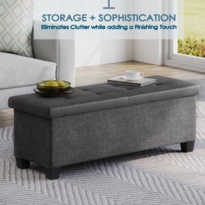 Storage Ottoman Bench, 43-In Storage Bench for Bedroom End of Bed, Large Ottoman Foot Rest with Storage Bins, Gray Ottoman with Storage for Living Room, Bench with Storage Max 660lbs, Fabric Ottoman