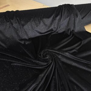 Glitter Velvet Fabric Soft Stretchy Cloth with Shimmers - Perfect for Dressmaking Costumes Upholstery and Christmas Decor 1 Yard of Spandex Fabric for Sewing and Crafts (Black)