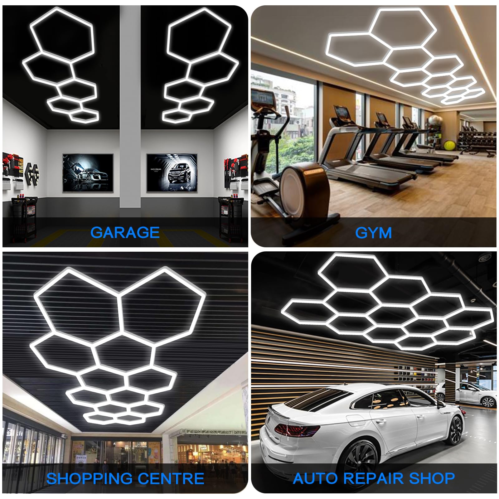 Hexagon Garage Light Fixture 50 Packs: 52800LM 480W Super Bright Honeycomb Hexagon Led Garage Lights, 5000K Natural White, 2 * 5 Grid Systems for Garage Basement Warehouse Gym Car Detailing Shop etc