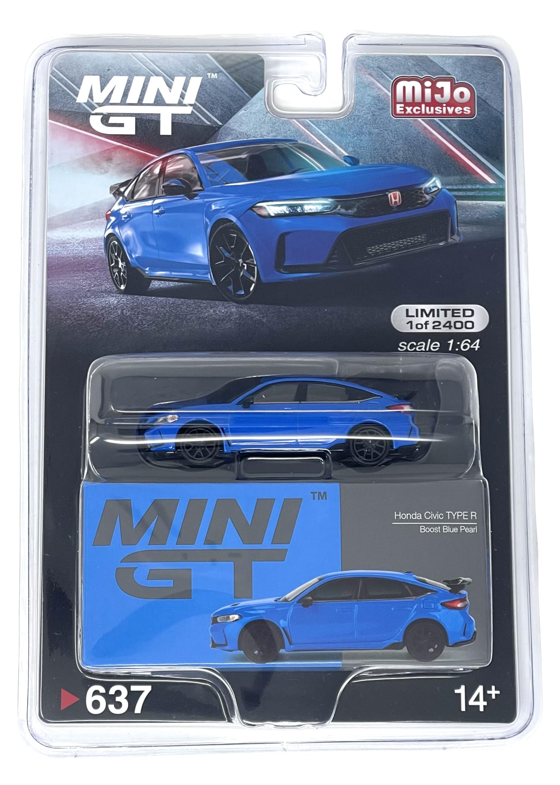 TrueScale Miniatures Mini GT 1/64 Honda Civic Type R 2023 Boost Blue Pearl Left Handle, Finished Product