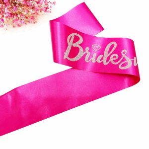 Bridesmaid Sashes Set of 6, Hot Pink Sash with Silver Glitter Letter Bachelorette Party Sash for Bridal Shower Wedding Party Accessories Supplies Engagement Gifts