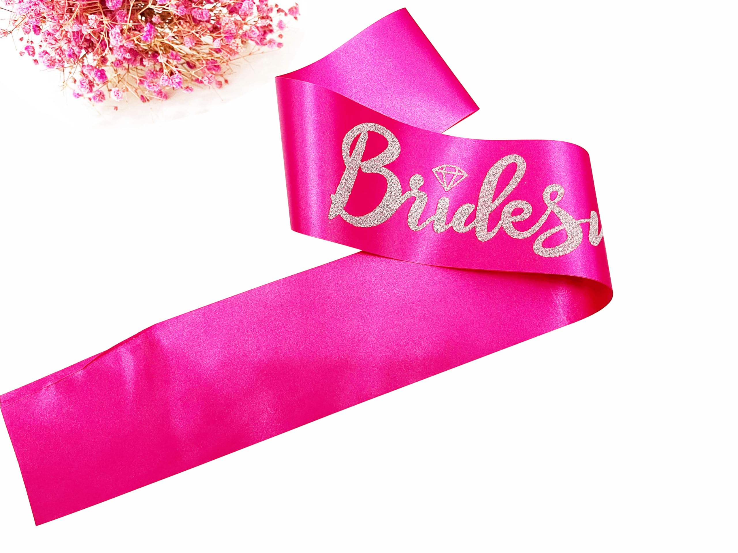 Bridesmaid Sashes Set of 6, Hot Pink Sash with Silver Glitter Letter Bachelorette Party Sash for Bridal Shower Wedding Party Accessories Supplies Engagement Gifts