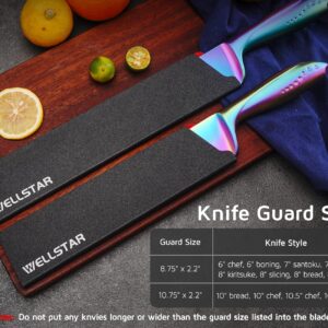 WELLSTAR Knife Edge Guards Set, 2 Piece Universal Blade Covers, BPA Free ABS Protective Blade Sheaths, Non-Scratch Felt Lining Kitchen Knives Covers (Knives not included)