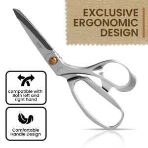 ISEE FABRIC Sewing Scissors 8.5''x.10" Inches Thick Stainless Steel Blade, Professional Scissors for Fabric & Clothing, Tailoring Scissors with Zinc Alloy Handle, Matte Silver - 4 1/4in. Cut Length