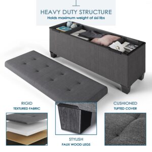 Storage Ottoman Bench, 43-In Storage Bench for Bedroom End of Bed, Large Ottoman Foot Rest with Storage Bins, Gray Ottoman with Storage for Living Room, Bench with Storage Max 660lbs, Fabric Ottoman