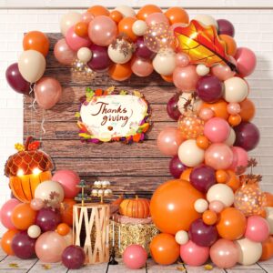 fall balloon arch kit, fall birthday party decor orange burgundy dusty pink nude balloon garland with maple acorn foil balloons for thanksgiving autumn fall birthday bridal shower party decorations