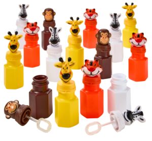 playbees zoo animal bubbles - 24 pack - safari party favors, bulk mini wand bottles - jungle zoo characters for kids