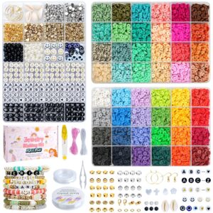 jqeeygv bracelet making kit 3 boxes - 11,000pcs clay beads - 48 fashion colors beads for friendship bracelet kit - polymer heishi letter beads for jewelry making - adults teen girls trendy gift